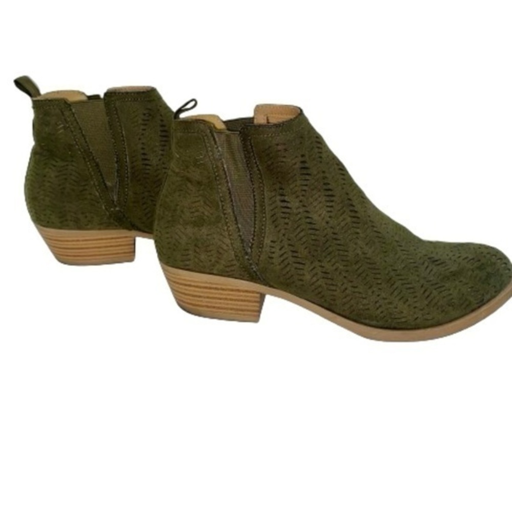 Olive army green slip on booties ankle boots 8